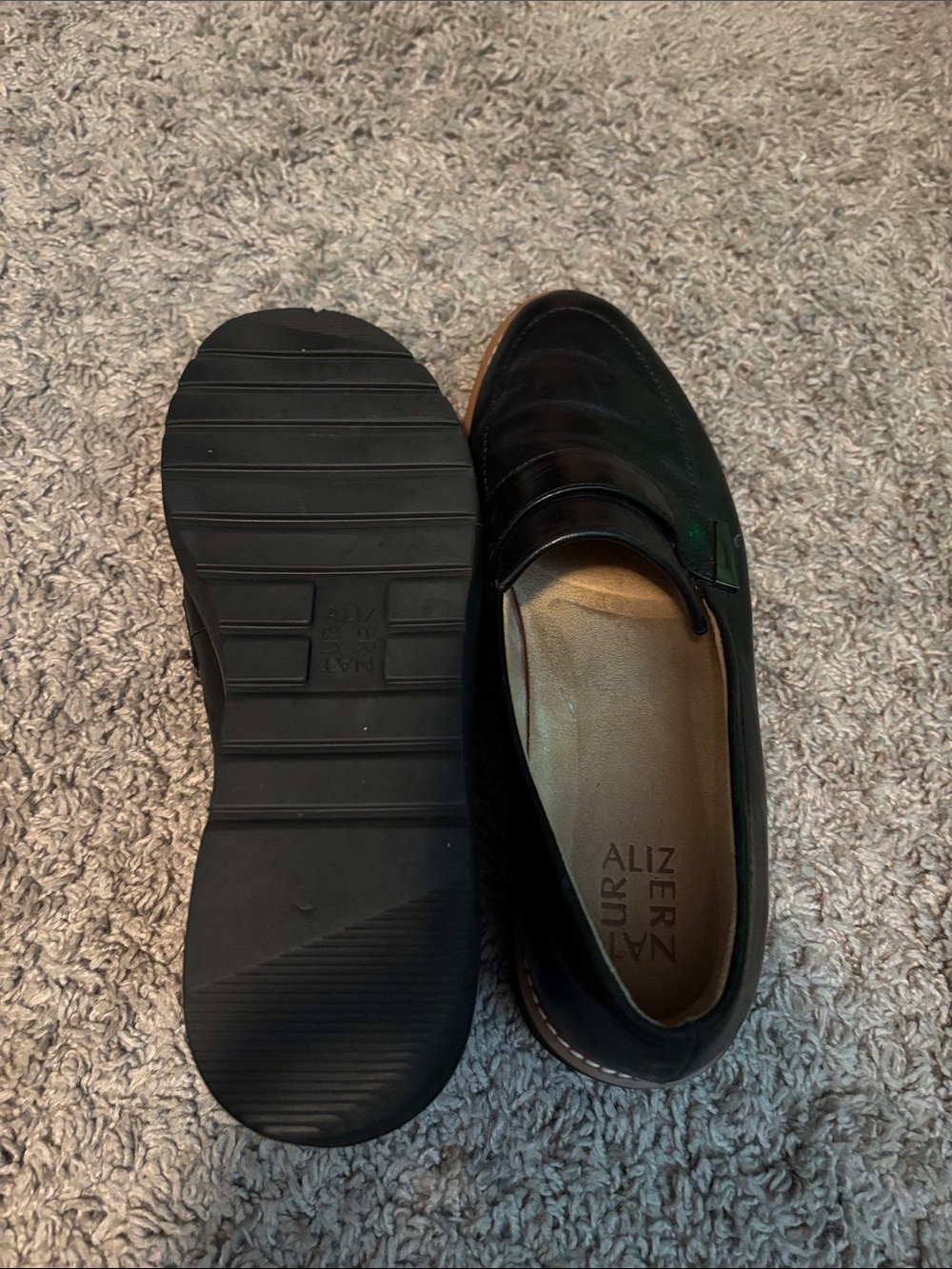 Naturalizer Black Leather Loafers with Tan Accent - Picture 5 of 8